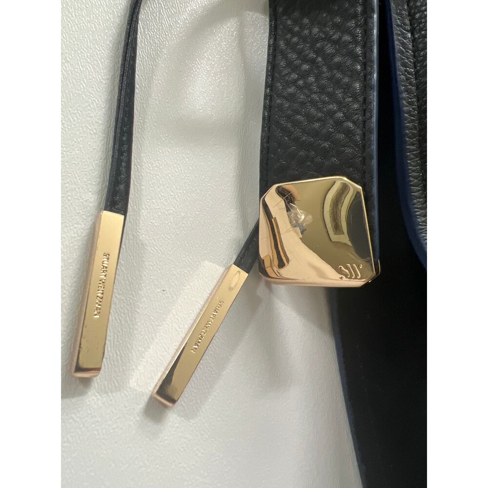 Stuart Weitzman Brigitte Pebbled Leather Hobo Bag Black Blue Gold Shoulder Tote - Picture 2 of 12